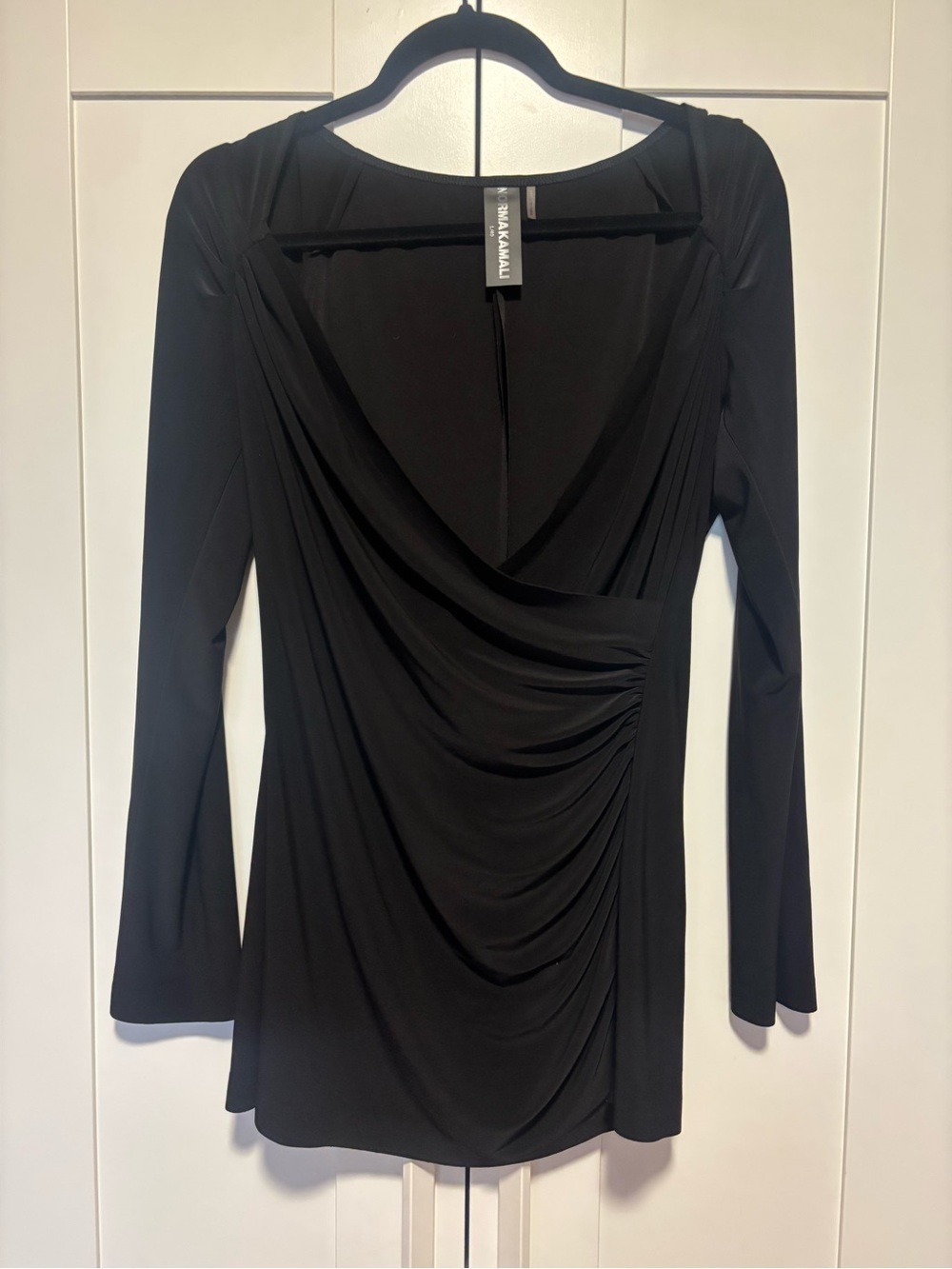 Norma Kamali Black Long-Sleeve Draped Wrap Tunic